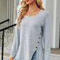Slit Decorative Button Square Neck T-Shirt