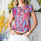 Abstract Print Ruffle Shoulder Top