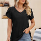 Eyelet V-Neck Petal Sleeve T-Shirt