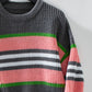 Contrast Stripes Round Neck Long Sleeve Sweater