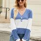 Contrast V-Neck Long Sleeve T-Shirt