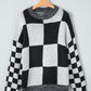 Checkered Round Neck Drop Shoulder Sweater