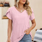 Eyelet V-Neck Petal Sleeve T-Shirt