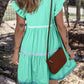 Ruffled Notched Cap Sleeve Mini Dress