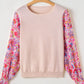 Printed Round Neck Flounce Sleeve Sweater