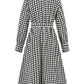 Tied Houndstooth Long Sleeve Midi Dress