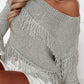 Fringe Boat Neck Long Sleeve Sweater