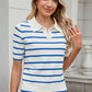 Striped Johnny Collar Short Sleeve Sweater