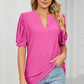 Eyelet Notched Short Sleeve T-Shirt