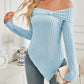 Ribbed Asymmetrical Hem Off-Shoulder Long Sleeve T-Shirt