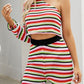 Striped Single Shoulder Top and Pants Knit Set