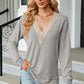 Slit V-Neck Long Sleeve T-Shirt