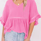 V-Neck Flounce Sleeve Babydoll Blouse