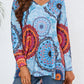 Geometric Printed V-Neck Long Sleeve T-Shirt