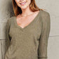 V-Neck Long Sleeve Ribbed Top