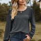 Eyelet Round Neck Flounce Sleeve T-Shirt