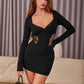 Sweetheart Neck Lace Detail Long Sleeve Mini Dress