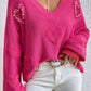 Pearl Trim Heart V-Neck Sweater