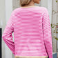 Striped Contrast Round Neck Long Sleeve Sweater