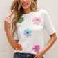 Flower Round Neck Short Sleeve Sweater