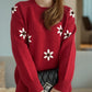 Flower Round Neck Raglan Sleeve Sweater