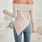 Ribbed Asymmetrical Hem Off-Shoulder Long Sleeve T-Shirt