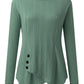 Decorative Button Round Neck Long Sleeve Top