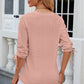 Eyelet Drawstring V-Neck Half Sleeve T-Shirt