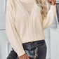 Openwork Cable-Knit Round Neck Long Sleeve Sweater