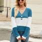 Contrast V-Neck Long Sleeve T-Shirt