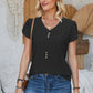 Decorative Button Eyelet V-Neck Short Sleeve T-Shirt