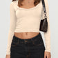 Scoop Neck Long Sleeve Cropped T-Shirt