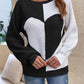 Contrast Heart Round Neck Long Sleeve Sweater