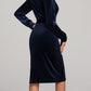 Round Neck Tie Waist Long Sleeve Velvet Dress