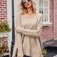 Slit V-Neck Dropped Shoulder Sweater