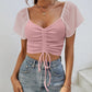 Drawstring Short Sleeve Crop Top