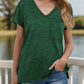 Pocketed Heathered V-Neck Short Sleeve T-Shirt