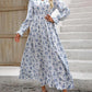 Smocked Printed V-Neck Flounce Sleeve Dress