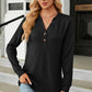 Waffle-Knit Notched Long Sleeve T-Shirt