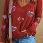 Sequin Heart V-Neck Long Sleeve T-Shirt