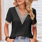 Eyelet V-Neck Short Sleeve T-Shirt