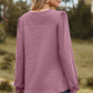 Eyelet Round Neck Flounce Sleeve T-Shirt