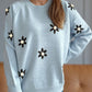 Flower Round Neck Raglan Sleeve Sweater