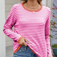 Striped Contrast Round Neck Long Sleeve Sweater