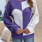 Contrast Heart Round Neck Long Sleeve Sweater