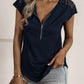 Lace Detail Half Zip Cap Sleeve T-Shirt