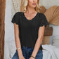 Eyelet V-Neck Lace Short Sleeve T-Shirt