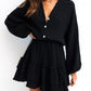 Ruffled Notched Balloon Sleeve Mini Dress