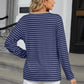 Striped Notched Long Sleeve T-Shirt