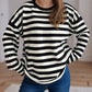 Distressed Striped Round Neck Long Sleeve Sweater